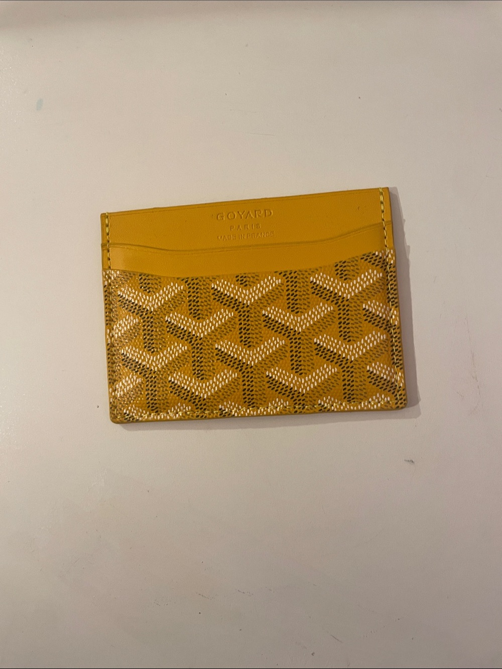 Goyard Mustard Yellow Card Holder with Chevron Motif